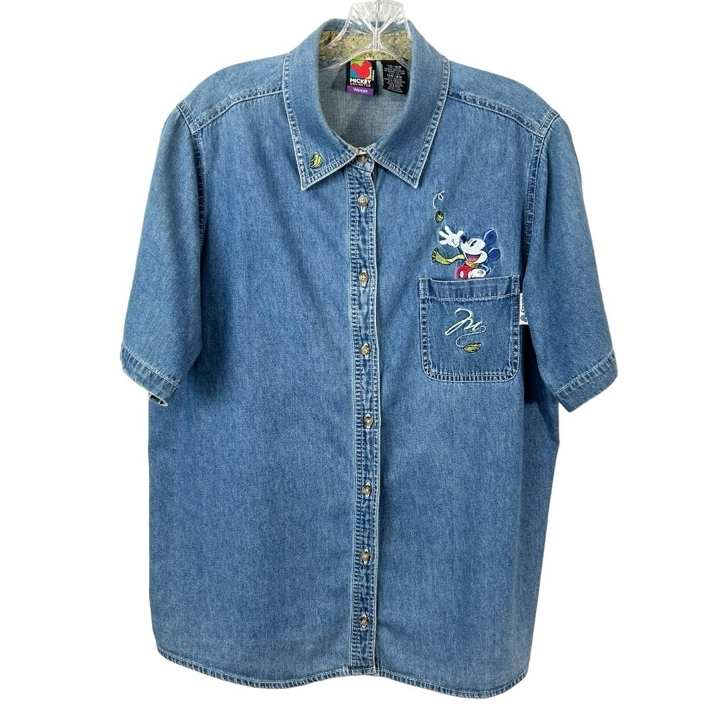 Vtg Mickey Unlimited Jerry Leigh Floral Mickey Embroidery Denim Button Down14-16